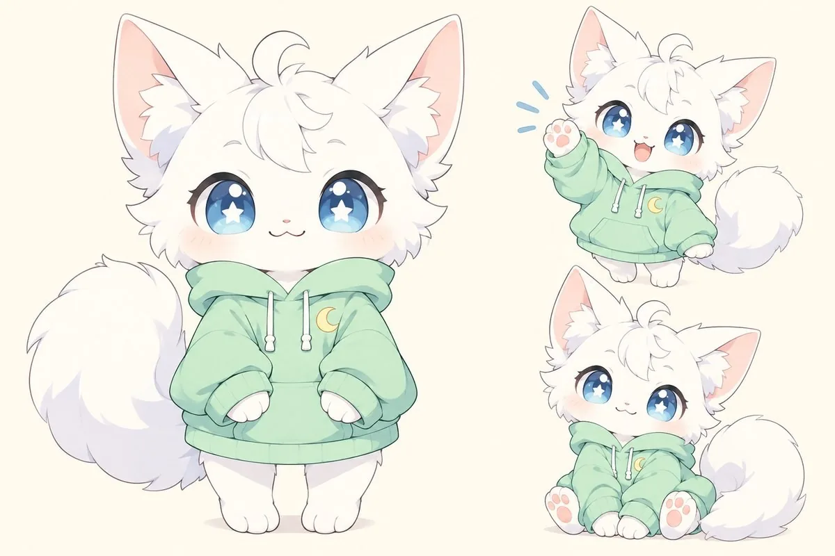 Original chibi cat mascot character sheet