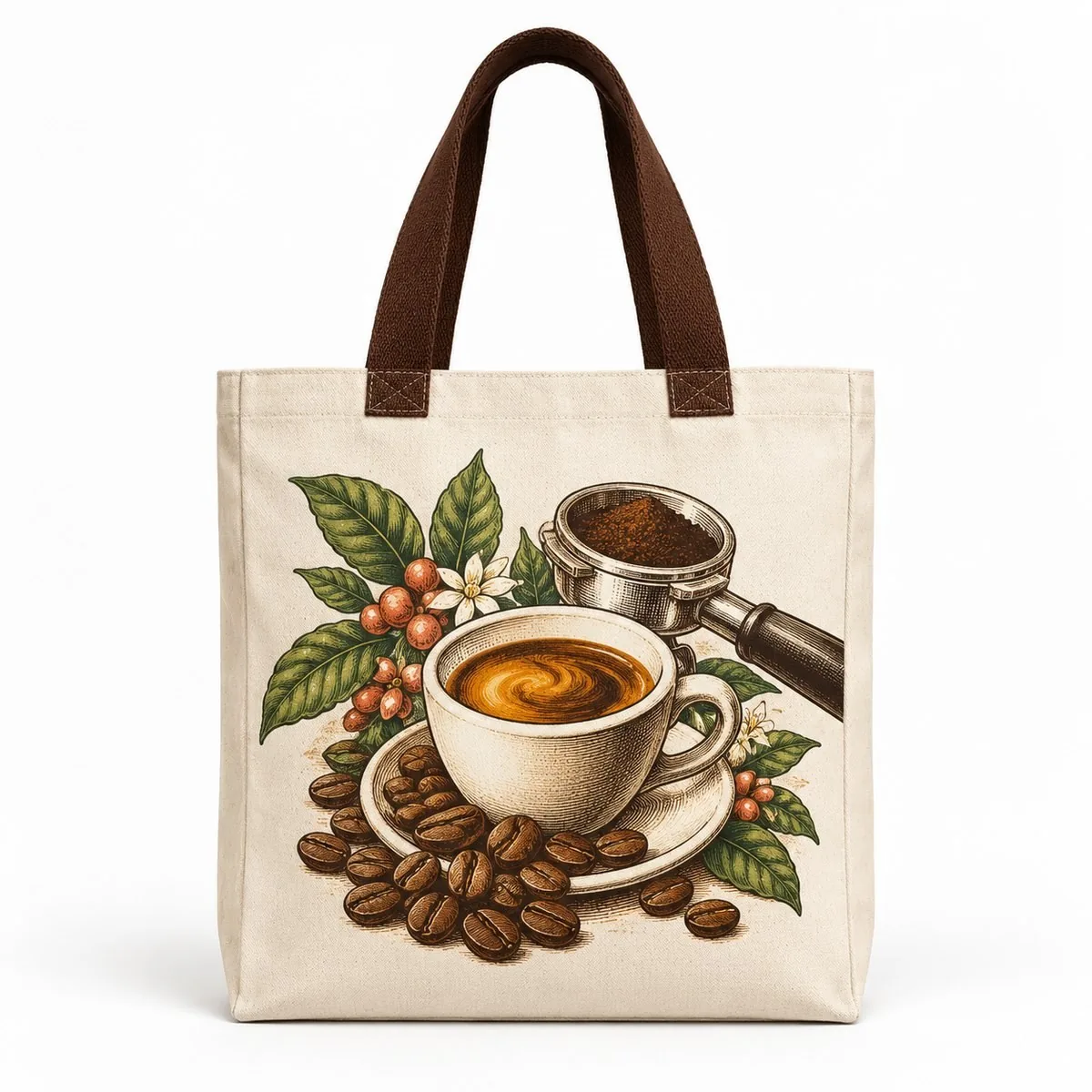 Canvas tote with coffee print