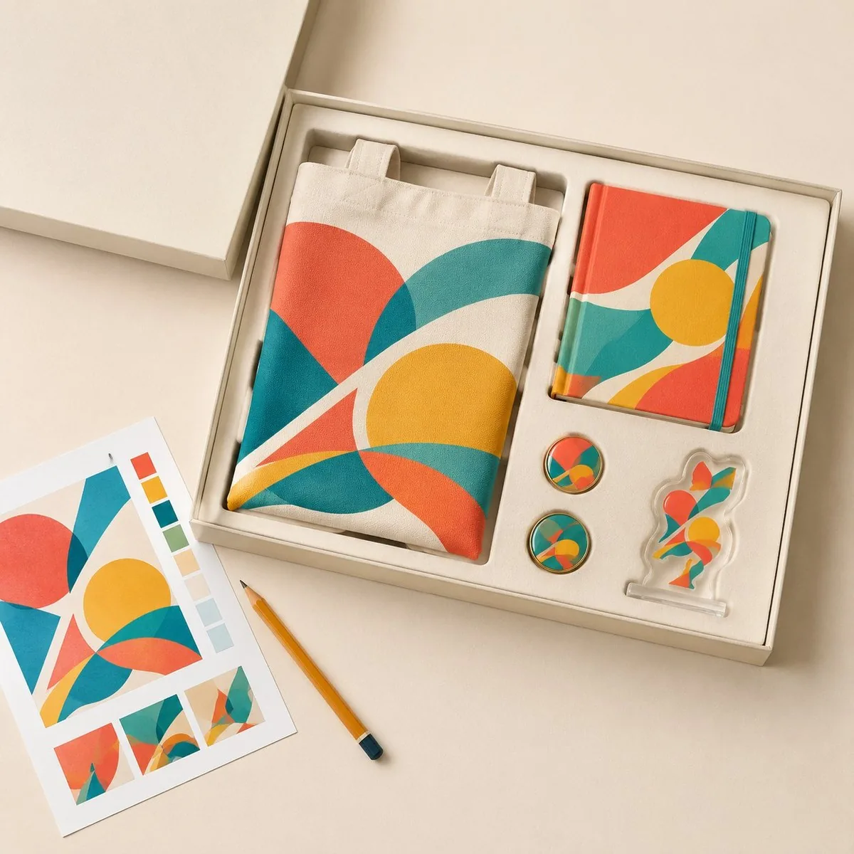 Blank set with a proof and pencil as if artwork is being approved