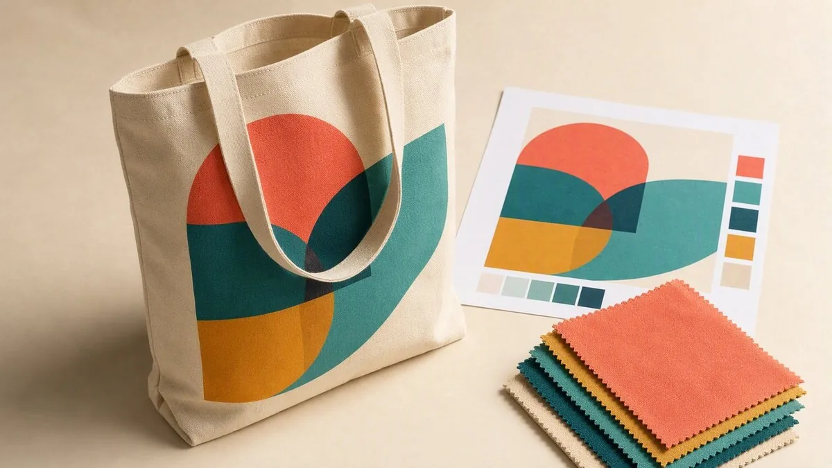 Colour proof beside a printed bag