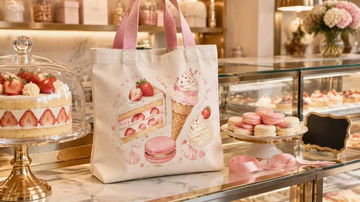 Tote on a patisserie display counter