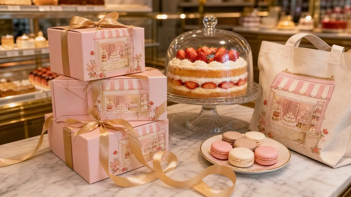 Gift boxes in use on a marble counter