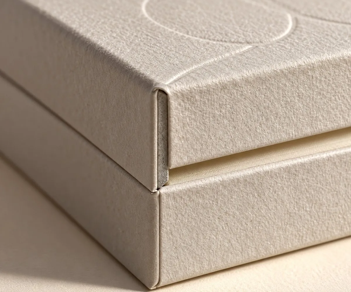 Box corner — 2 mm greyboard under wrapped paper