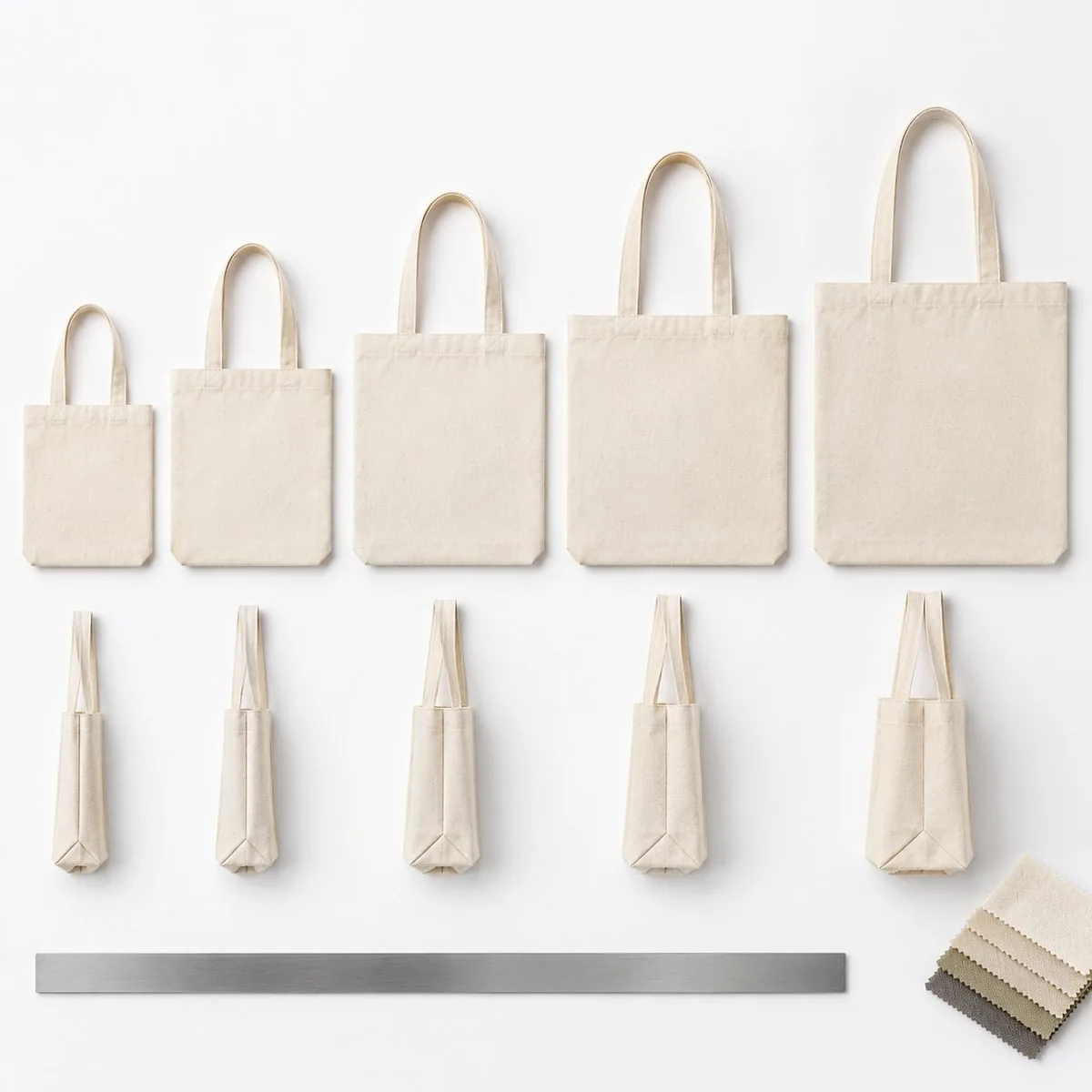 Size run — heights, gussets and handle lengths