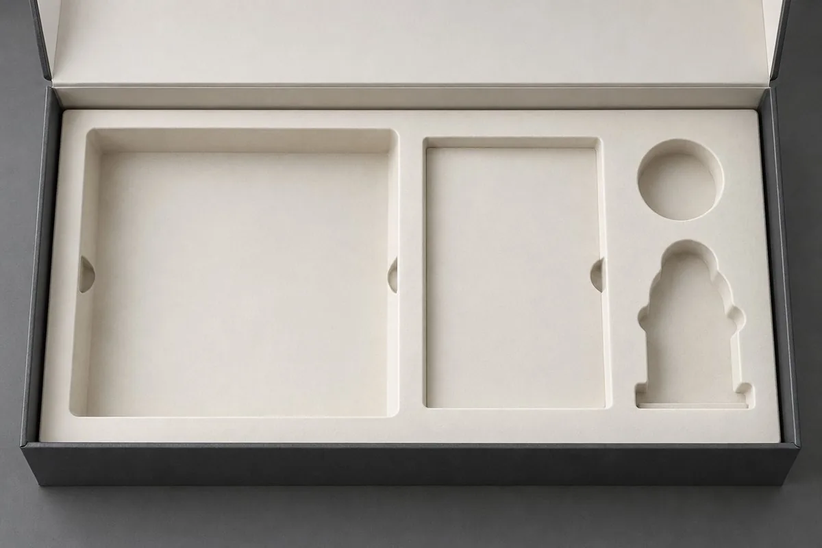 Die-cut insert tray, four fitted recesses