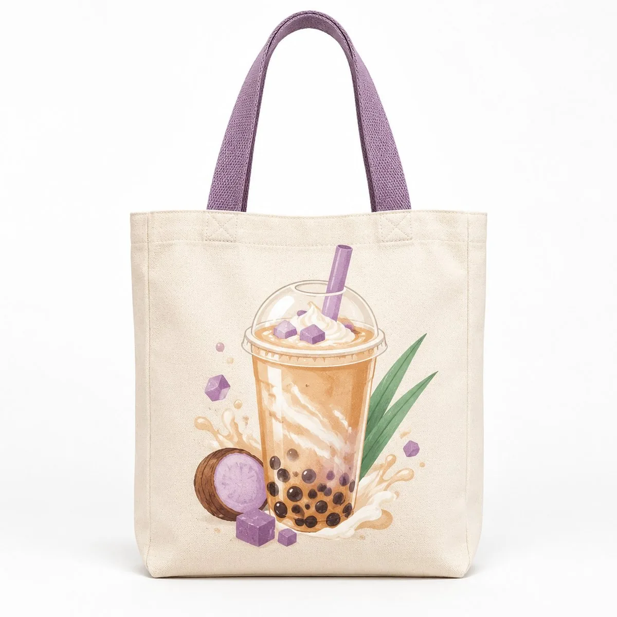 Canvas tote with bubble tea print