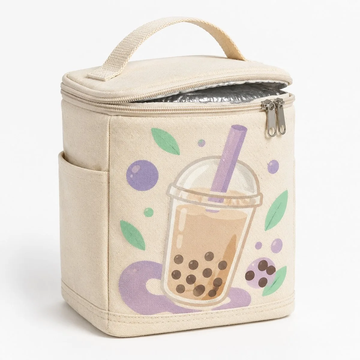Canvas lunch cooler bag with zip top