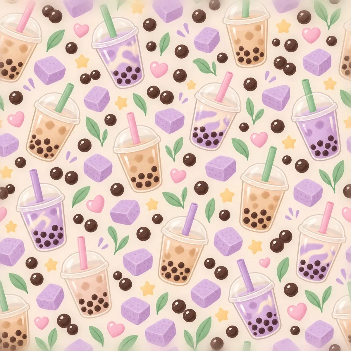 Bubble tea all-over repeat pattern on pastel ground