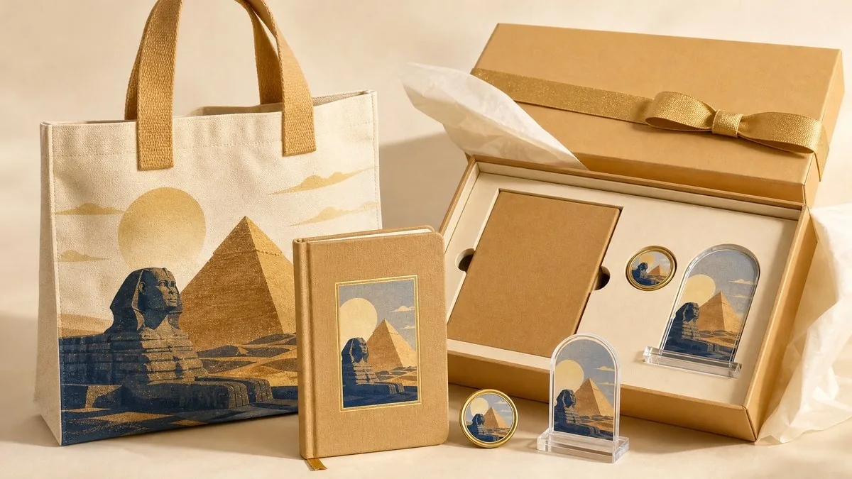 Egypt gift box set with tote bag, notebook, badge and acrylic standee