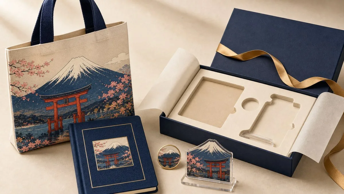 Mount Fuji gift box set with tote bag, notebook, badge and acrylic standee