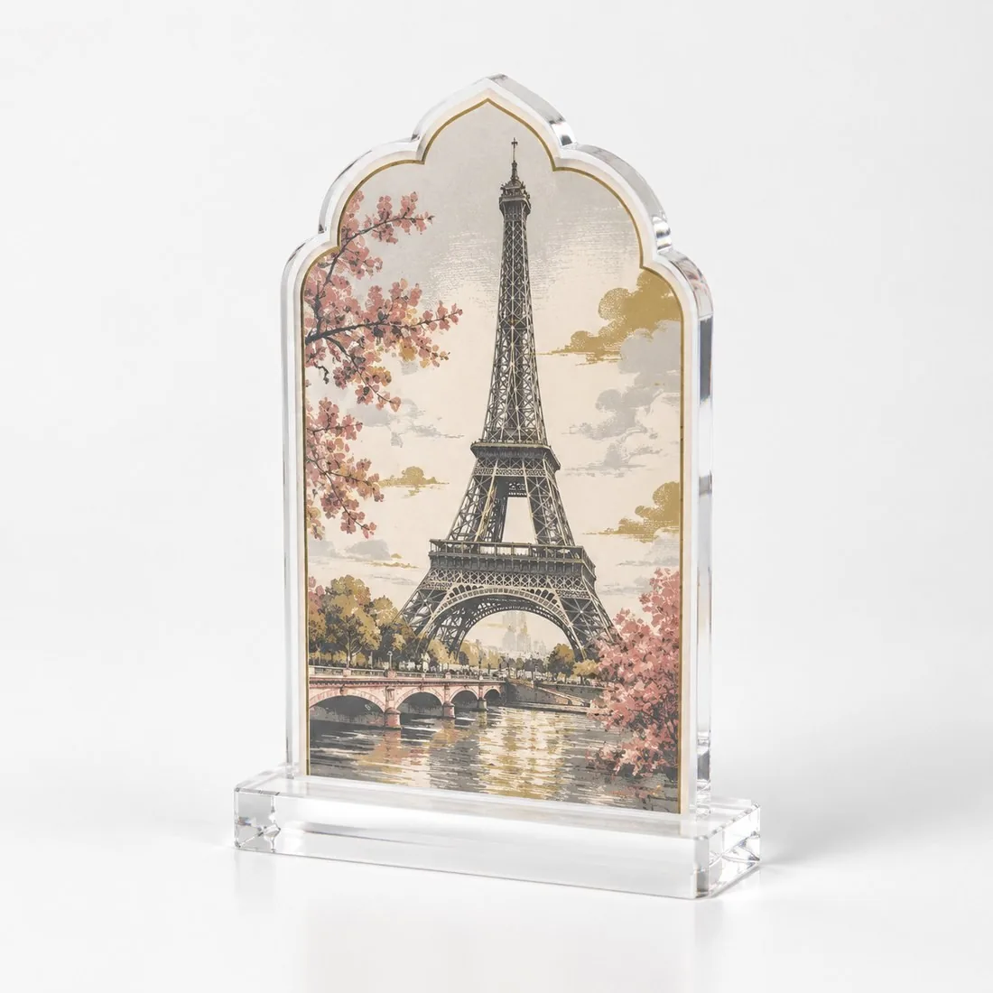 Single acrylic standee, printed, on a white background